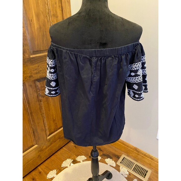 Old Navy Blouse Size Small Top Boho Peasant Black Off the Shoulder (or on) - Picture 5 of 8